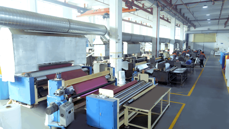 plastic film extrusion line producing tablecloth roll stock