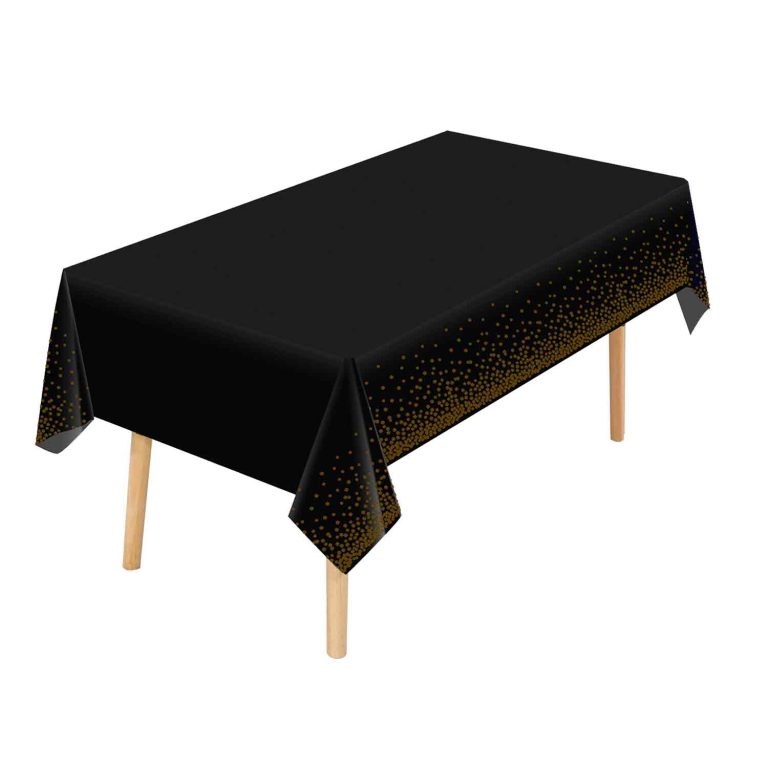 Black & gold dot plastic tablecloth