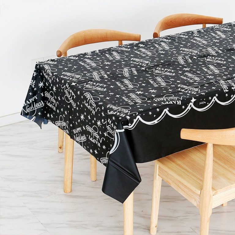 Black & white Happy New Year plastic tablecloth