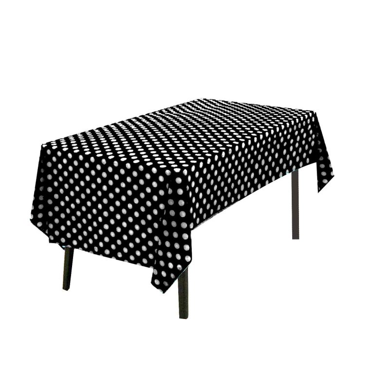 Black & white round dot plastic tablecloth