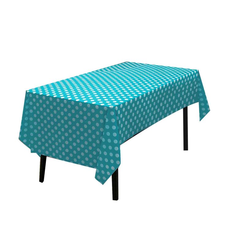 Blue & white round dot plastic tablecloth