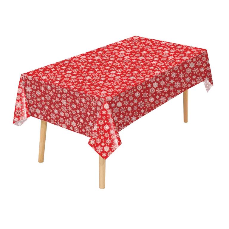 Christmas Red Snowflake plastic tablecloth