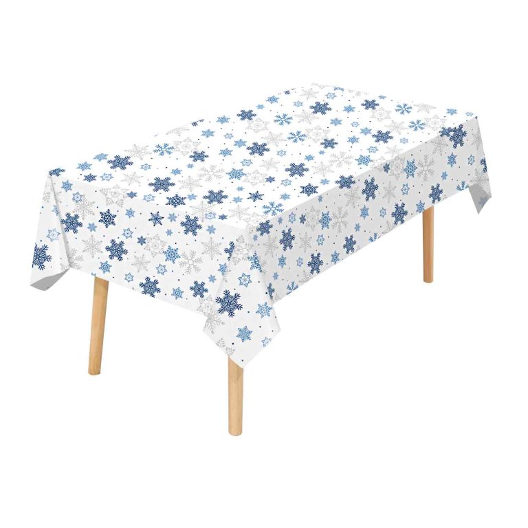 Christmas white & blue snowflake plastic tablecloth