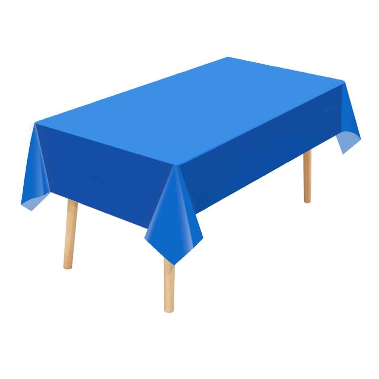 Blue plastic tablecloth