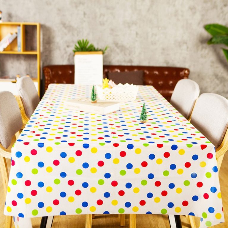Colorful polka dot plastic tablecloth