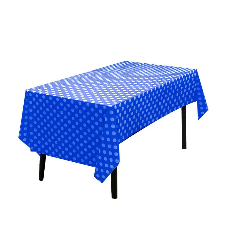 Dark blue & white round dot plastic tablecloth