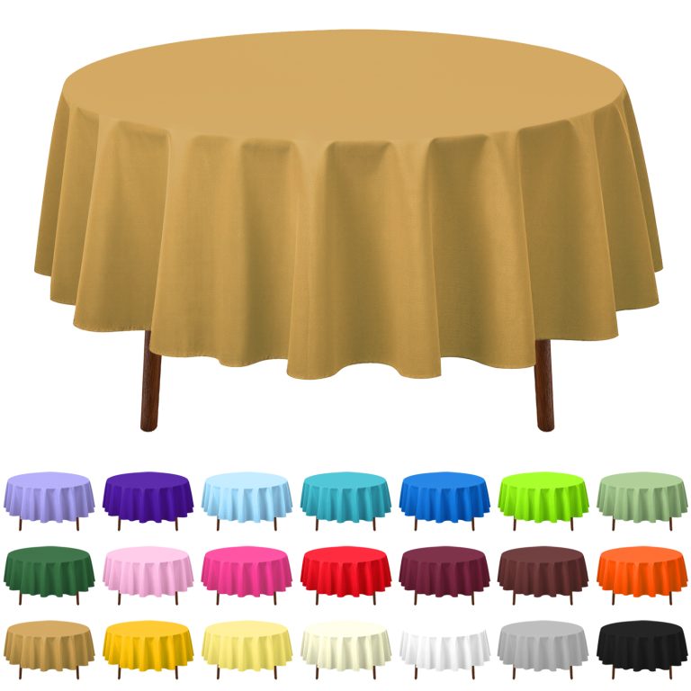 Golden round plastic tablecloth