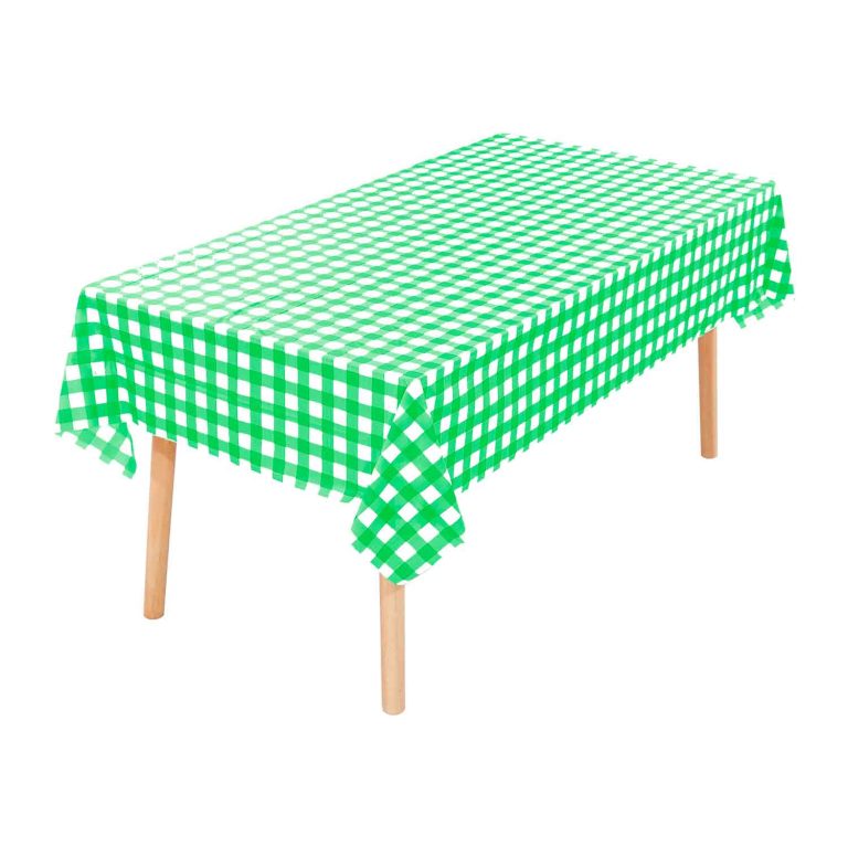 Green checkered plastic tablecloth