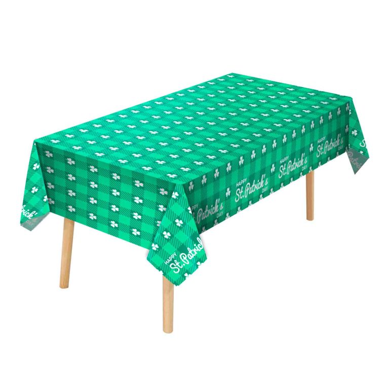 Green clover checkered plastic tablecloth