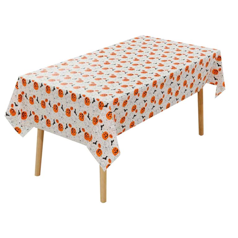 Halloween white pumpkin plastic tablecloth
