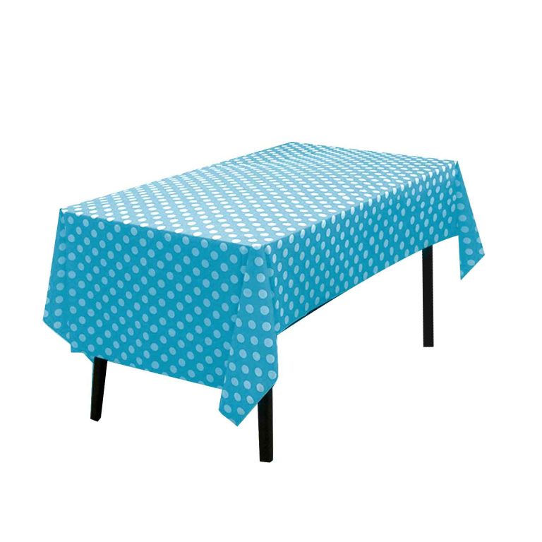 Light blue & white round dot plastic tablecloth