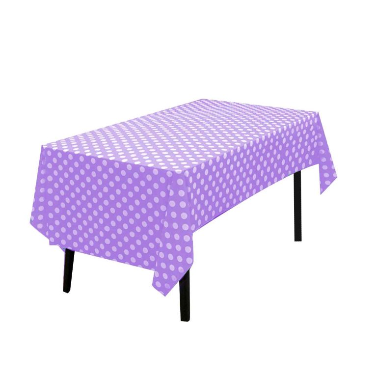 Light purple & white round dot plastic tablecloth