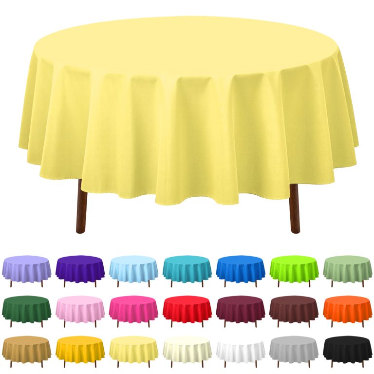 Light yellow round plastic tablecloth