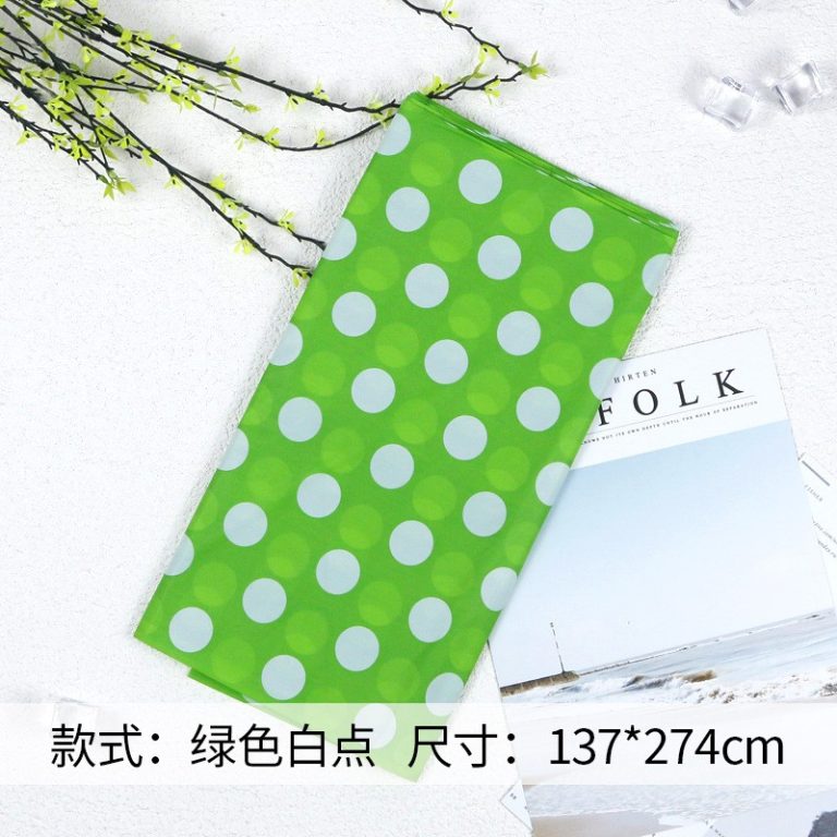 Lime green & white round dot plastic tablecloth