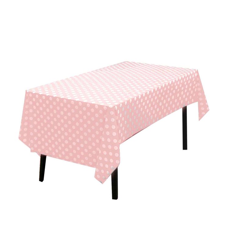 Pink & white round dot plastic tablecloth