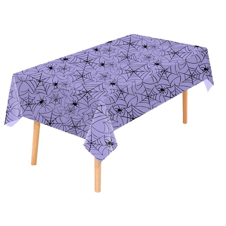 Purple spider patterned plastic tablecloth