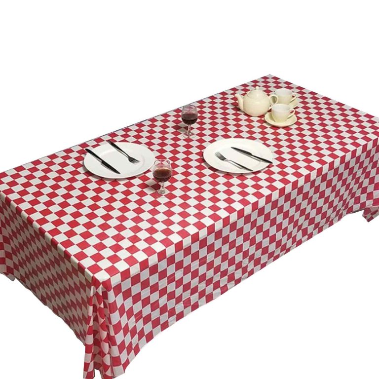 Red and white checkerboard plastic tablecloth