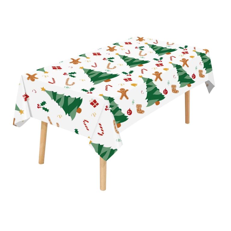 White Christmas tree plastic tablecloth