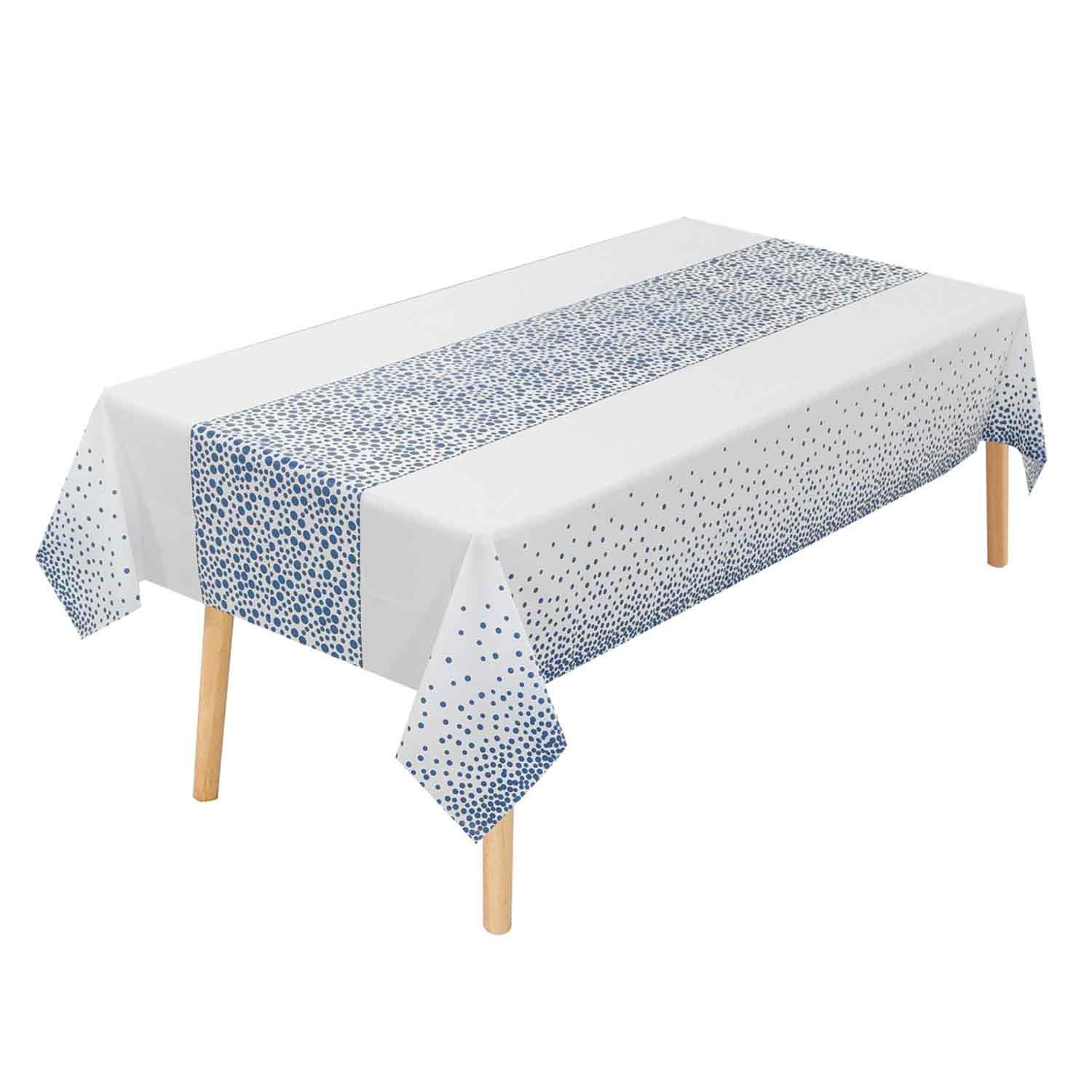 Wholesale White & blue dot runner plastic tablecloth Manufacturer