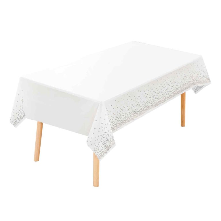 White & gold dot plastic tablecloth