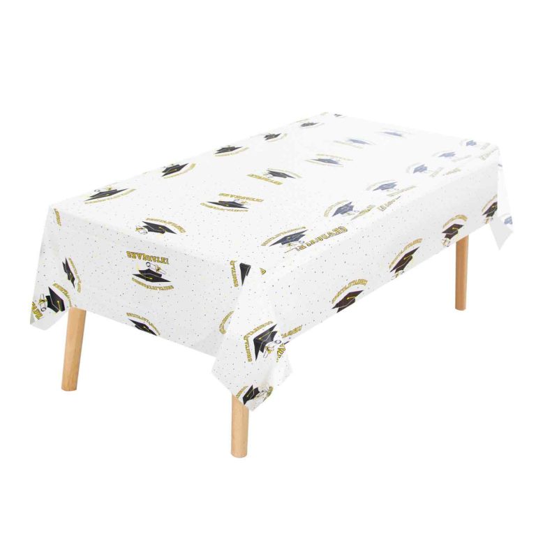 White graduation party plastic tablecloth