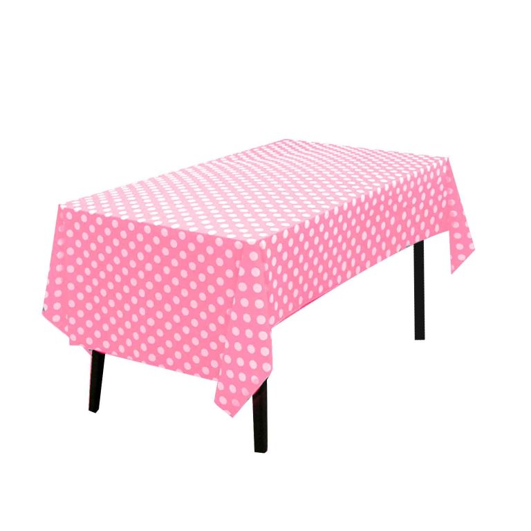 fuchsia & white round dot plastic tablecloth