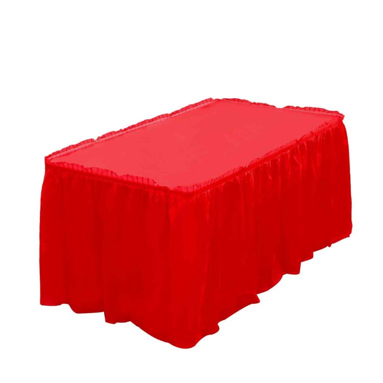 Red plastic table skirt