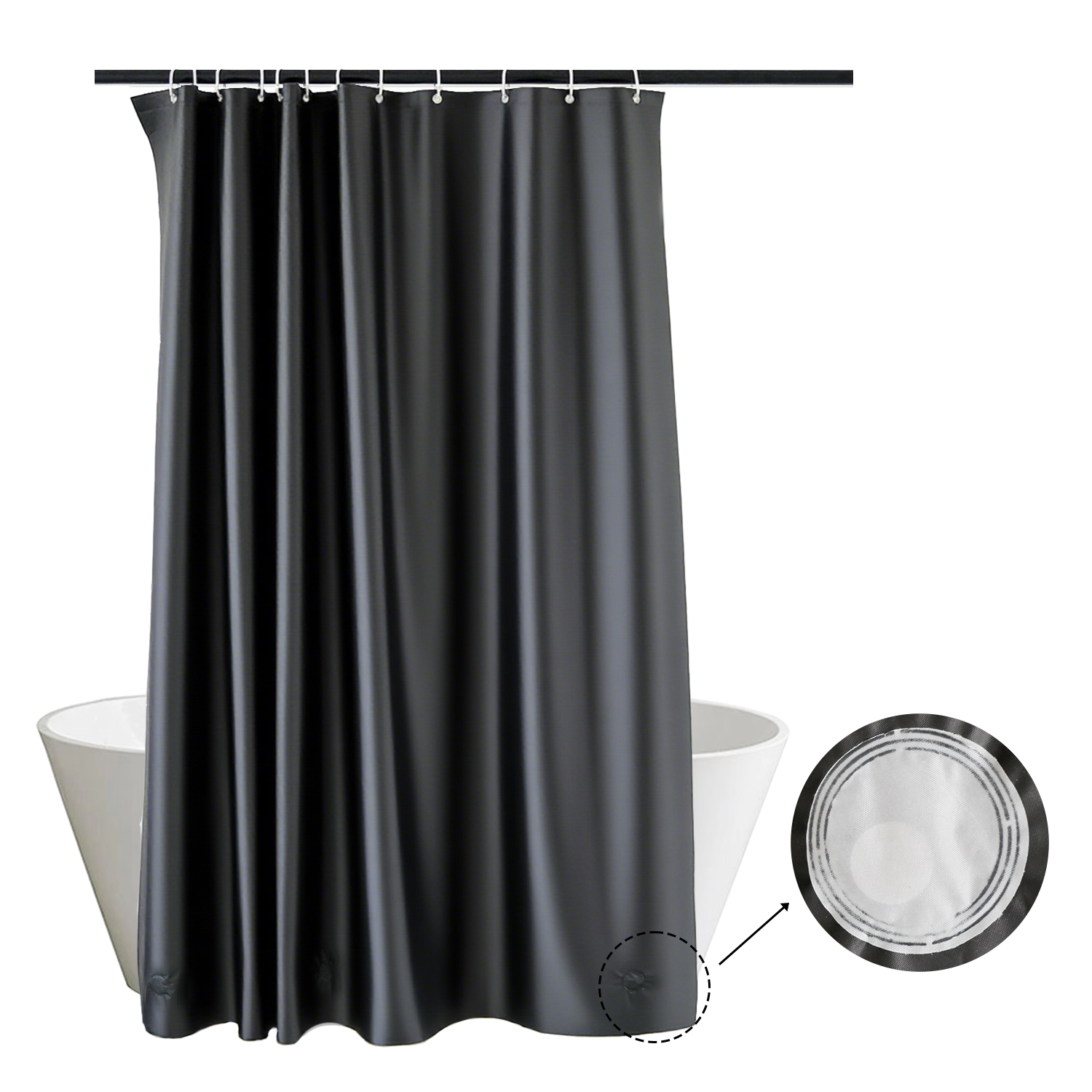 Wholesale Black Plastic Shower Curtain with 3 Magnets Manufacturer