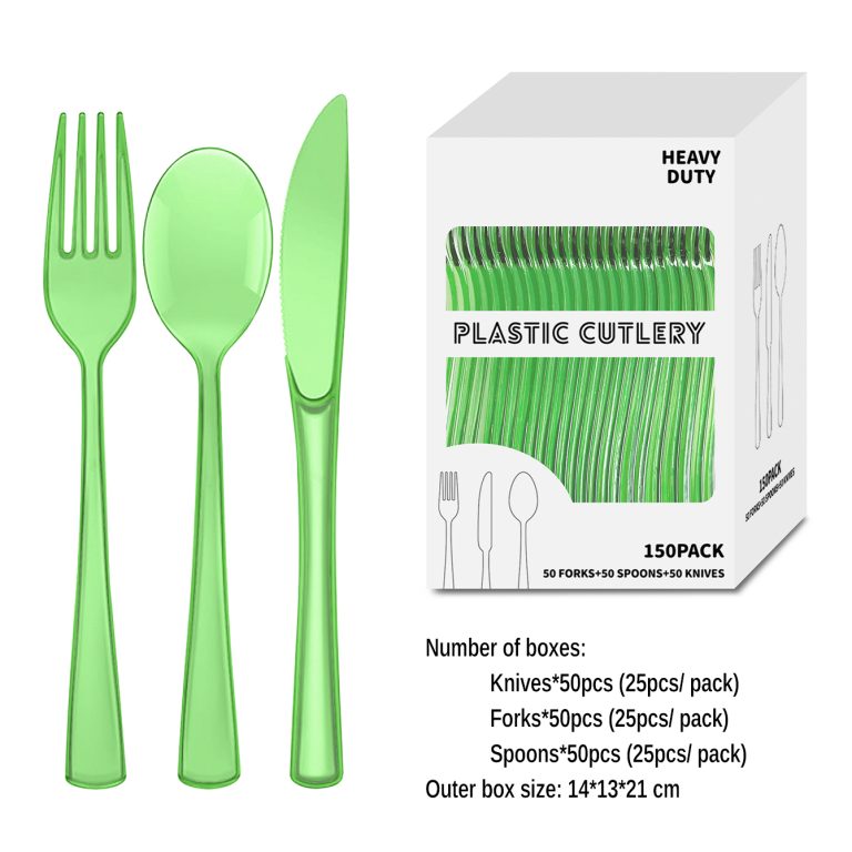 Green Clear Plastic Party Cutlery Set