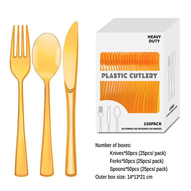Orange Clear Plastic Party Cutlery Set