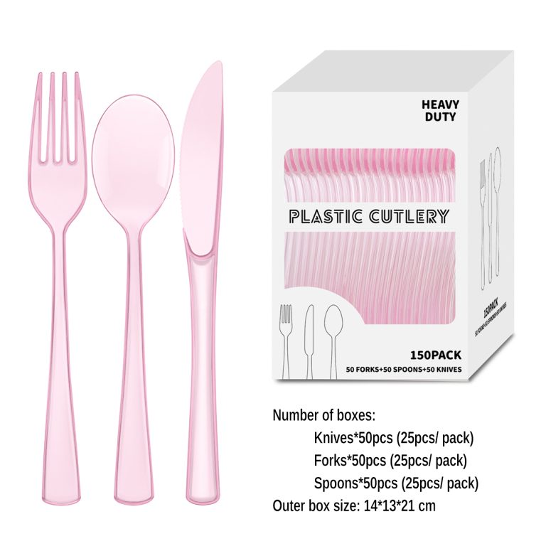 Pink Clear Plastic Party Cutlery Set