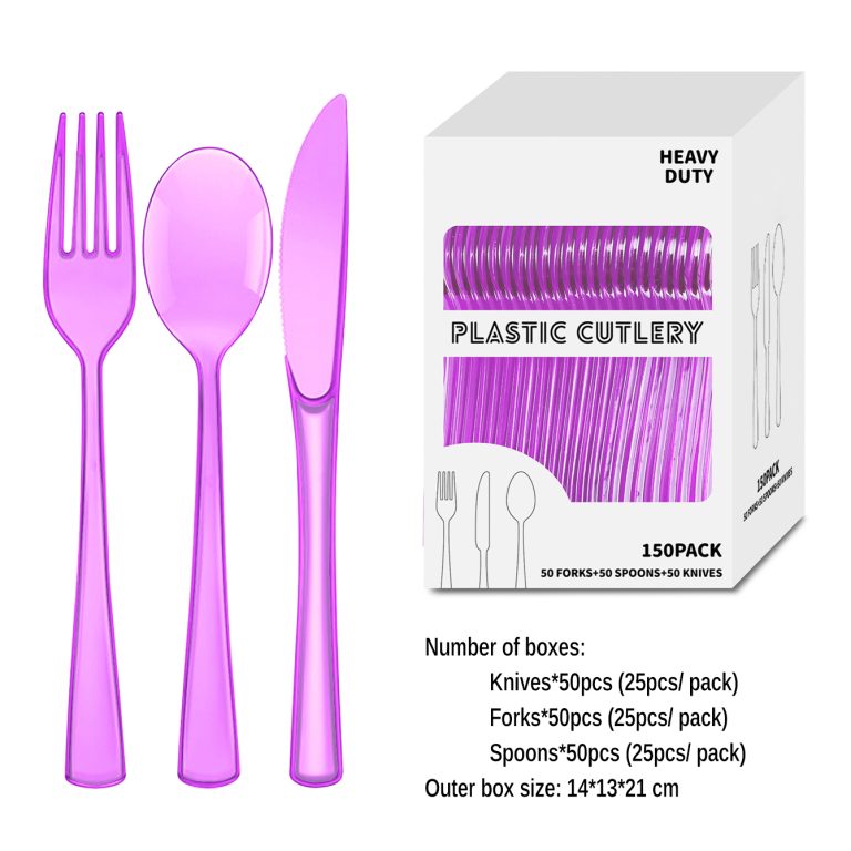 Purple Clear Plastic Party Cutlery Set