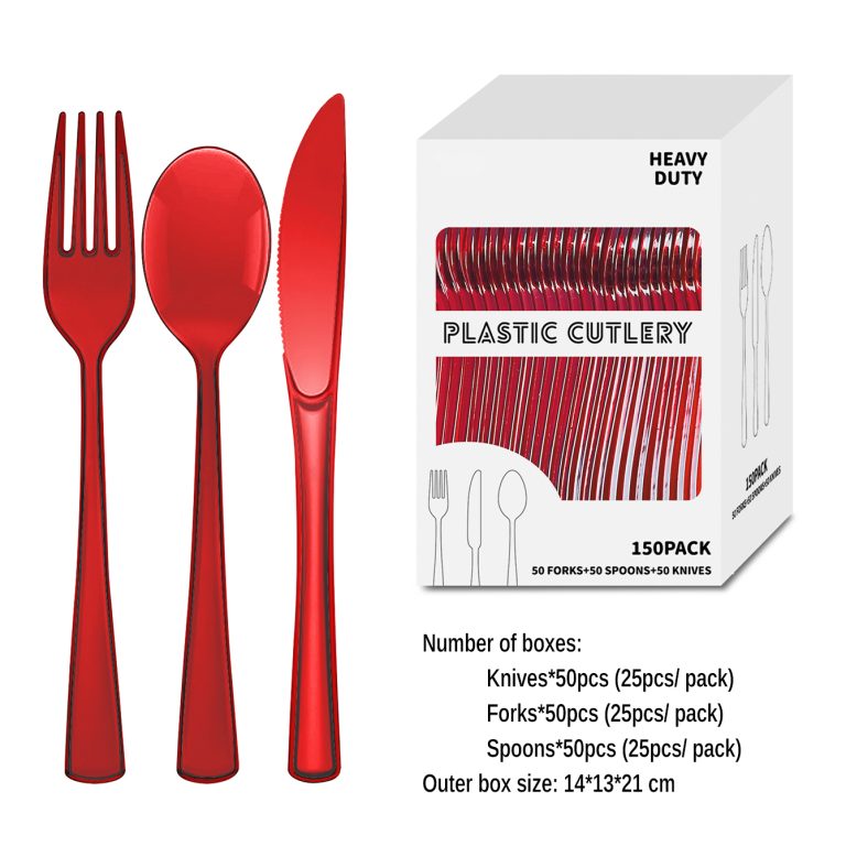 Red Clear Plastic Party Cutlery Set