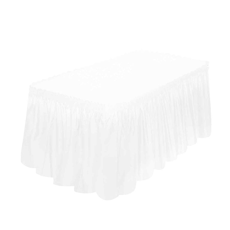 White plastic table skirt