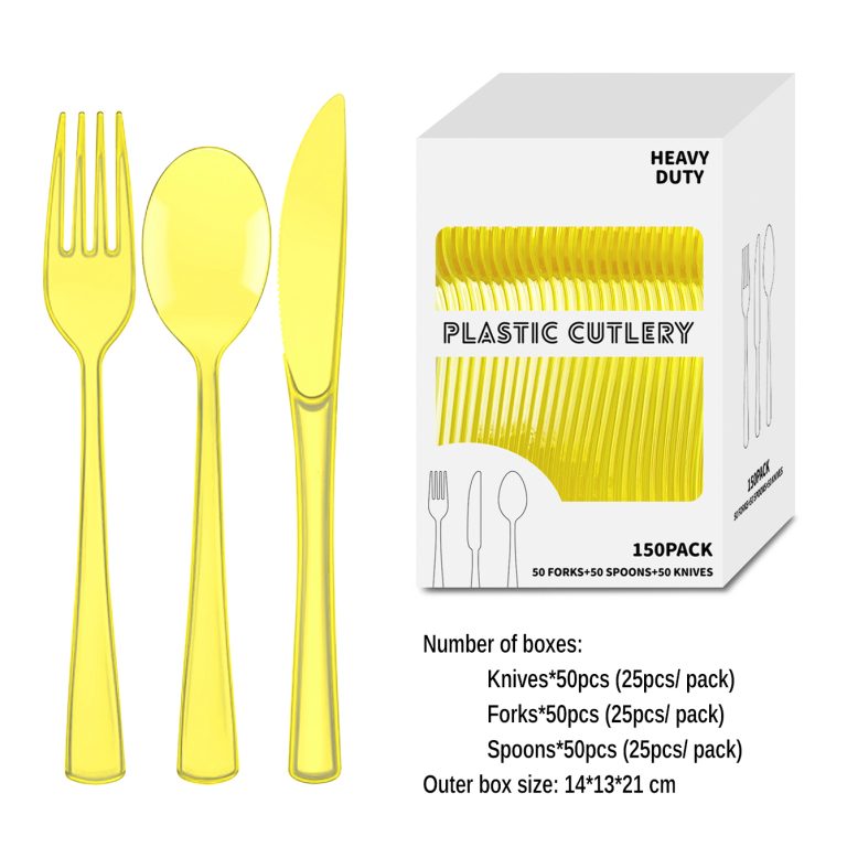 Yellow Clear Plastic Party Cutlery Set