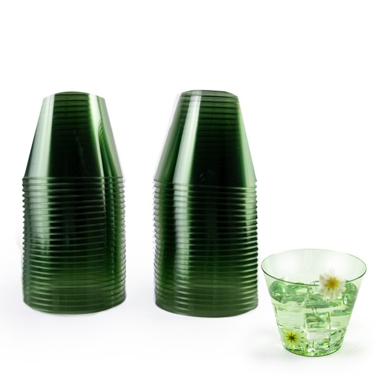 9 oz Clear Plastic Cups Green Plastic Disposable Cups