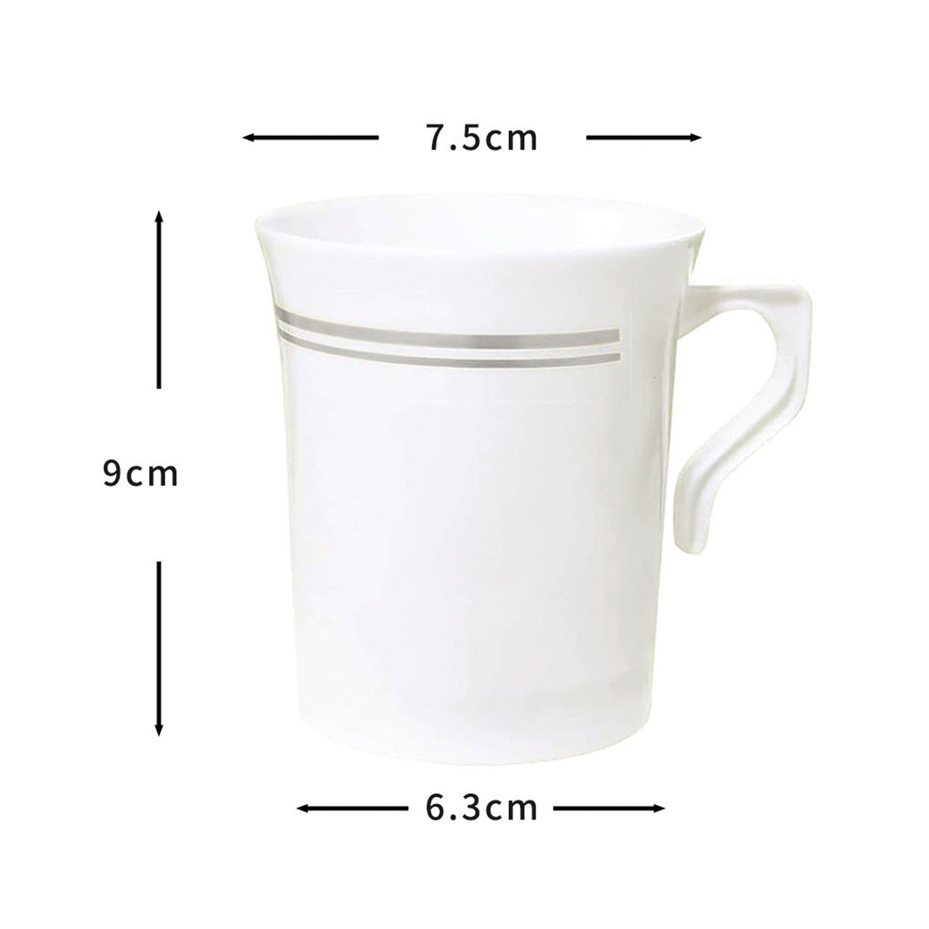Wholesale Disposable creamy White Plastic 9 oz. Coffee cups with Silver Trim Manufacturer