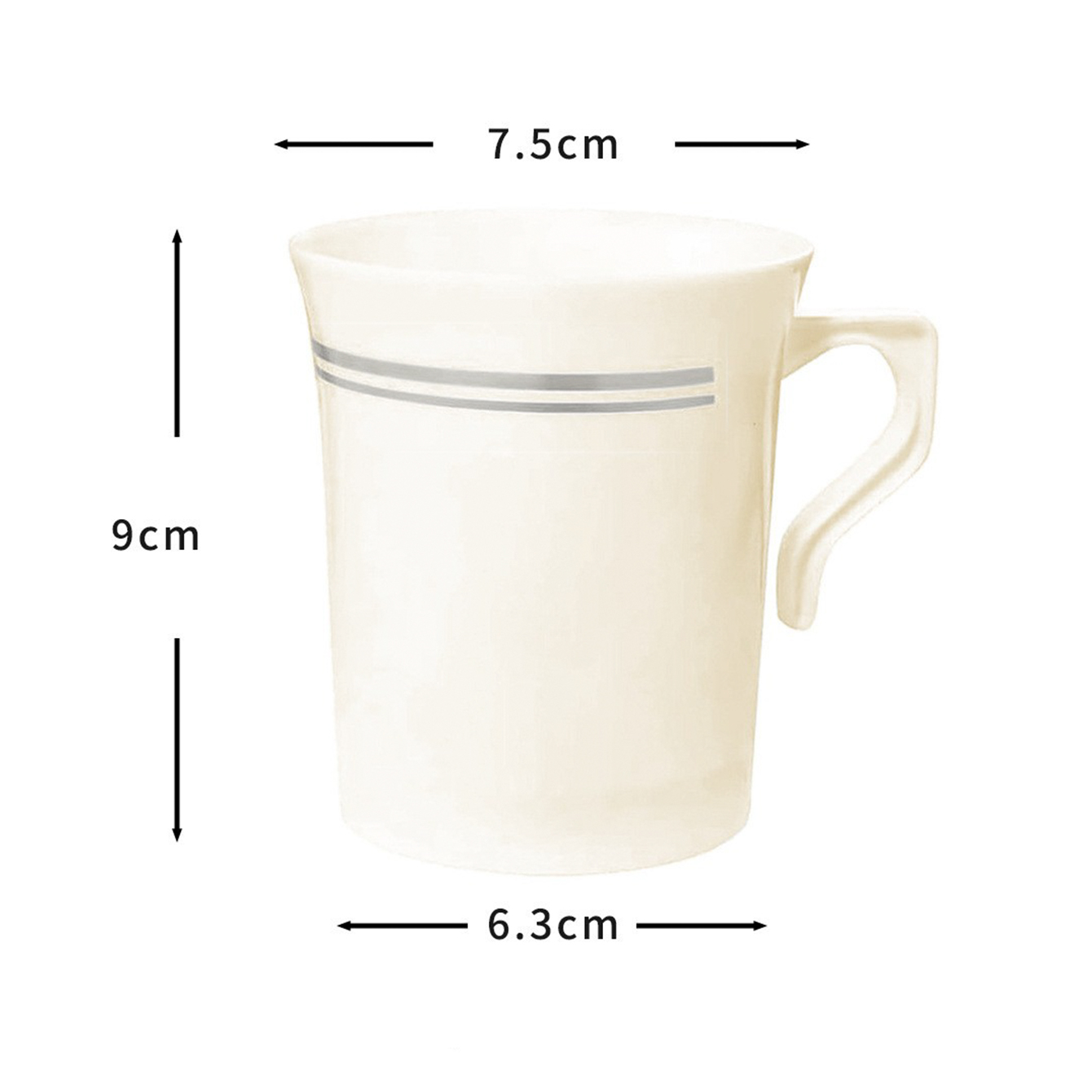 Wholesale Disposable creamy White Plastic 9 oz. Coffee cups with Silver Trim Manufacturer