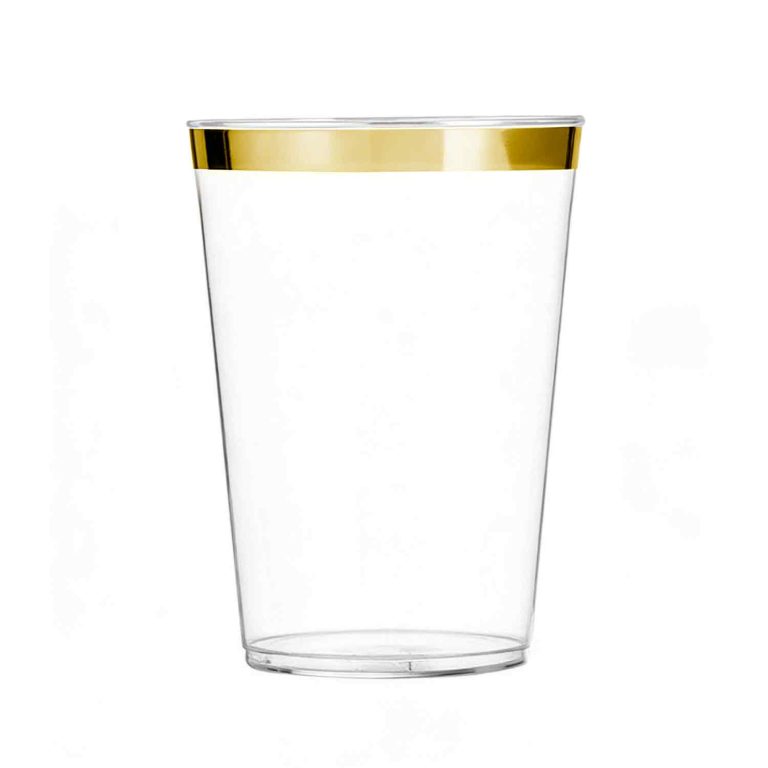 10 oz Clear Plastic Cups With Gold Rimmed