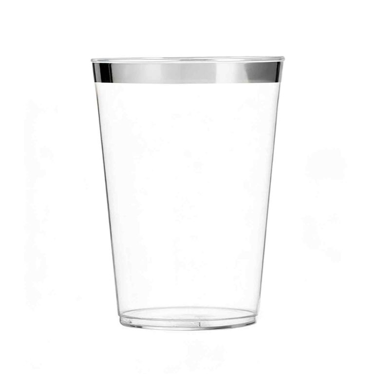 10 oz Clear Plastic Cups With Silver Rimmed