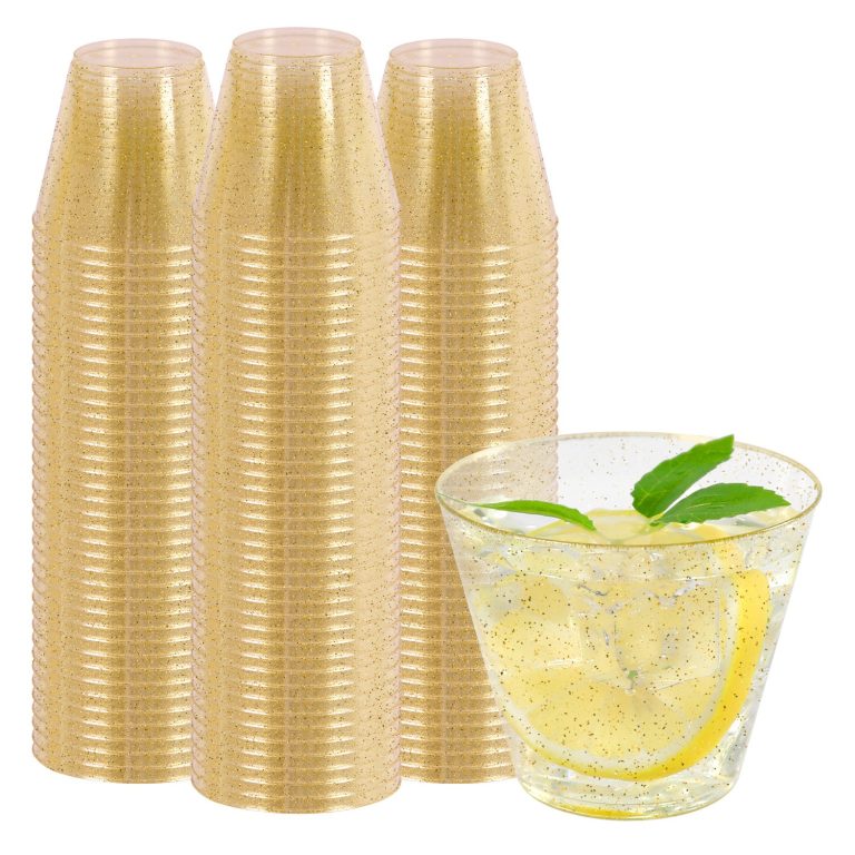 9 oz Gold Glitter Plastic Cups