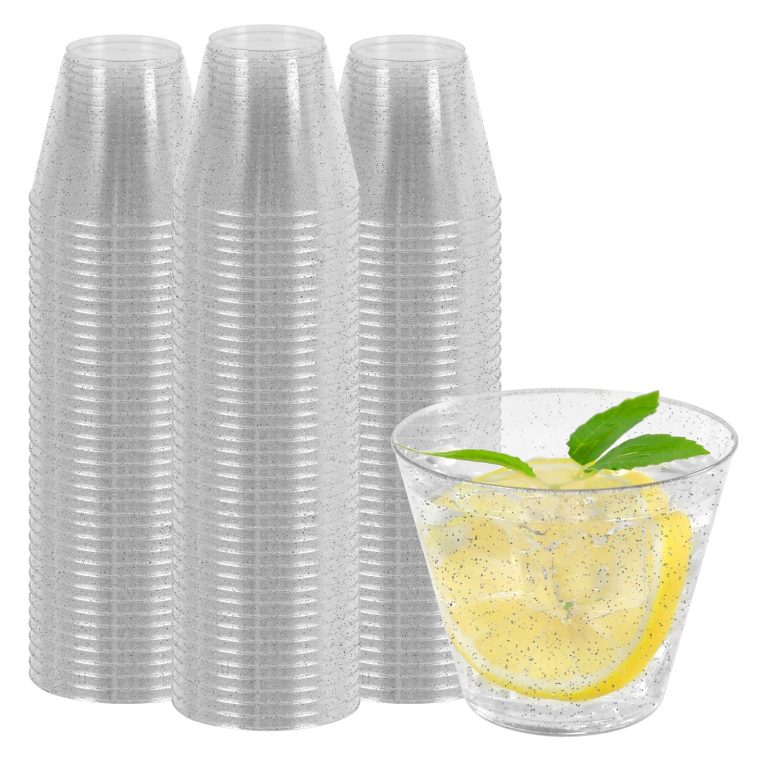 9 oz Silver Glitter Plastic Cups
