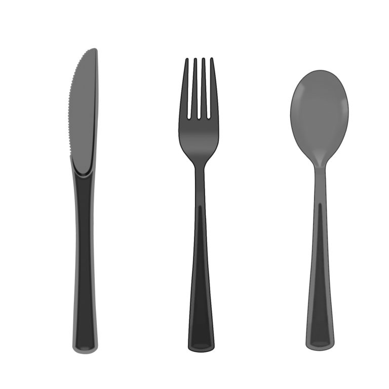 Black Clear Plastic knife, fork, and spoon