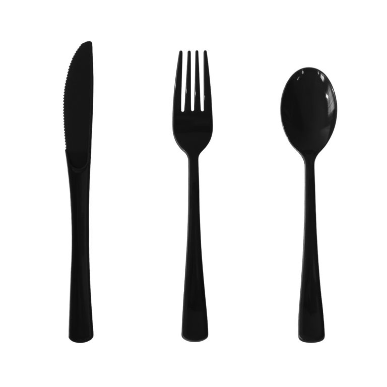 Black Plastic knife, fork, and spoon