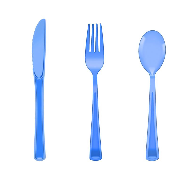 Blue Clear Plastic knife, fork, and spoon