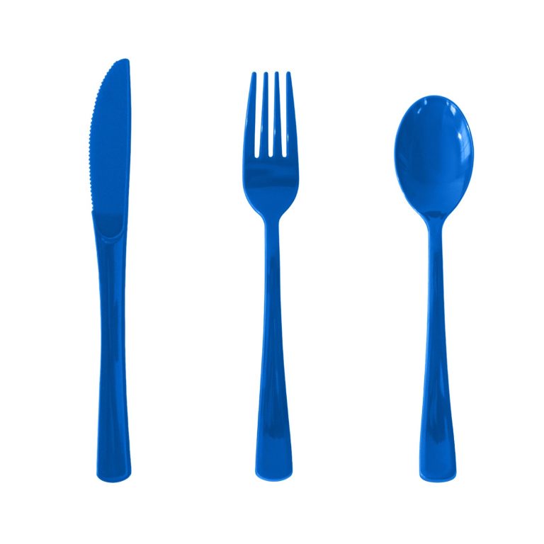 Blue Plastic knife, fork, and spoon