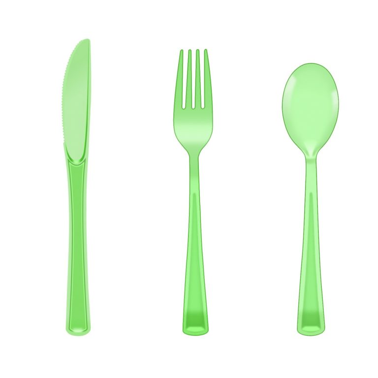 Green Clear Plastic knife, fork, and spoon