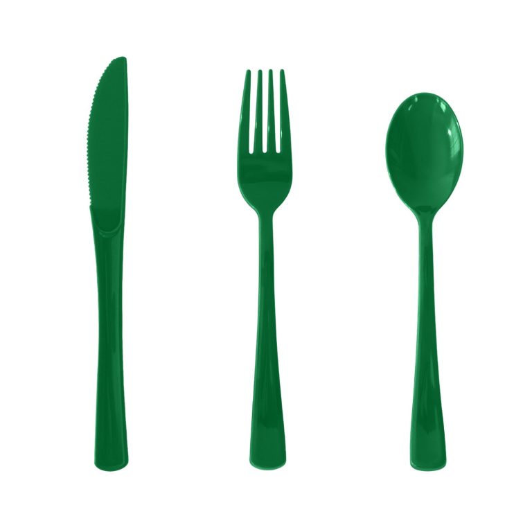 Green Plastic knife, fork, and spoon