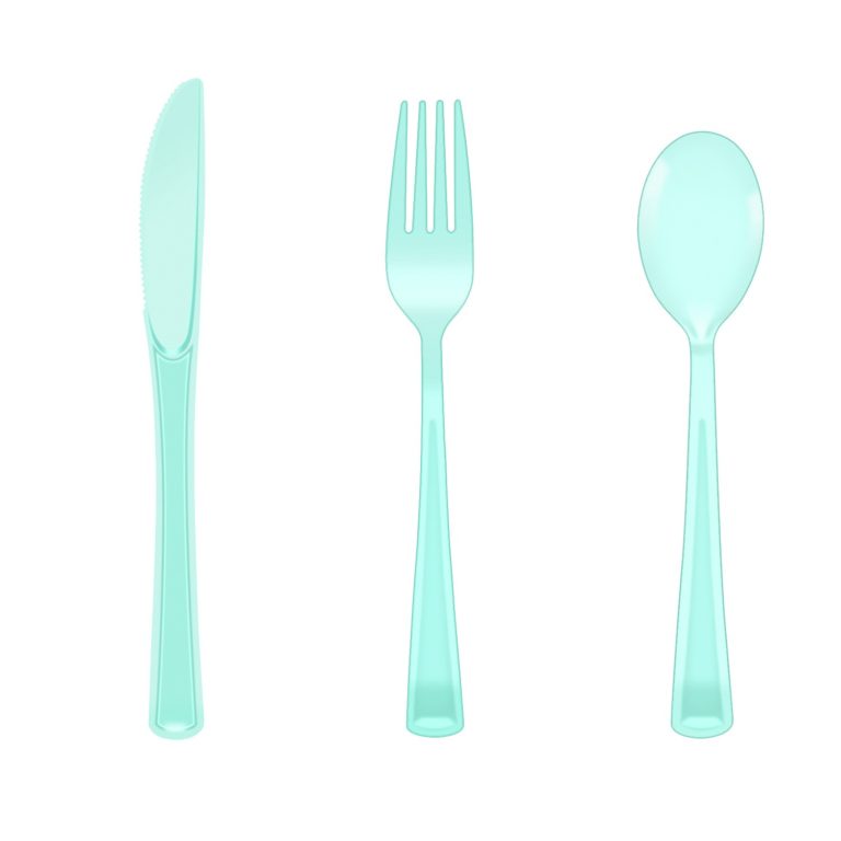 Light Blue Clear Plastic knife, fork, and spoon