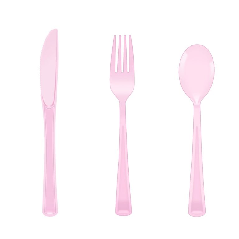 Pink Clear Plastic knife, fork, and spoon